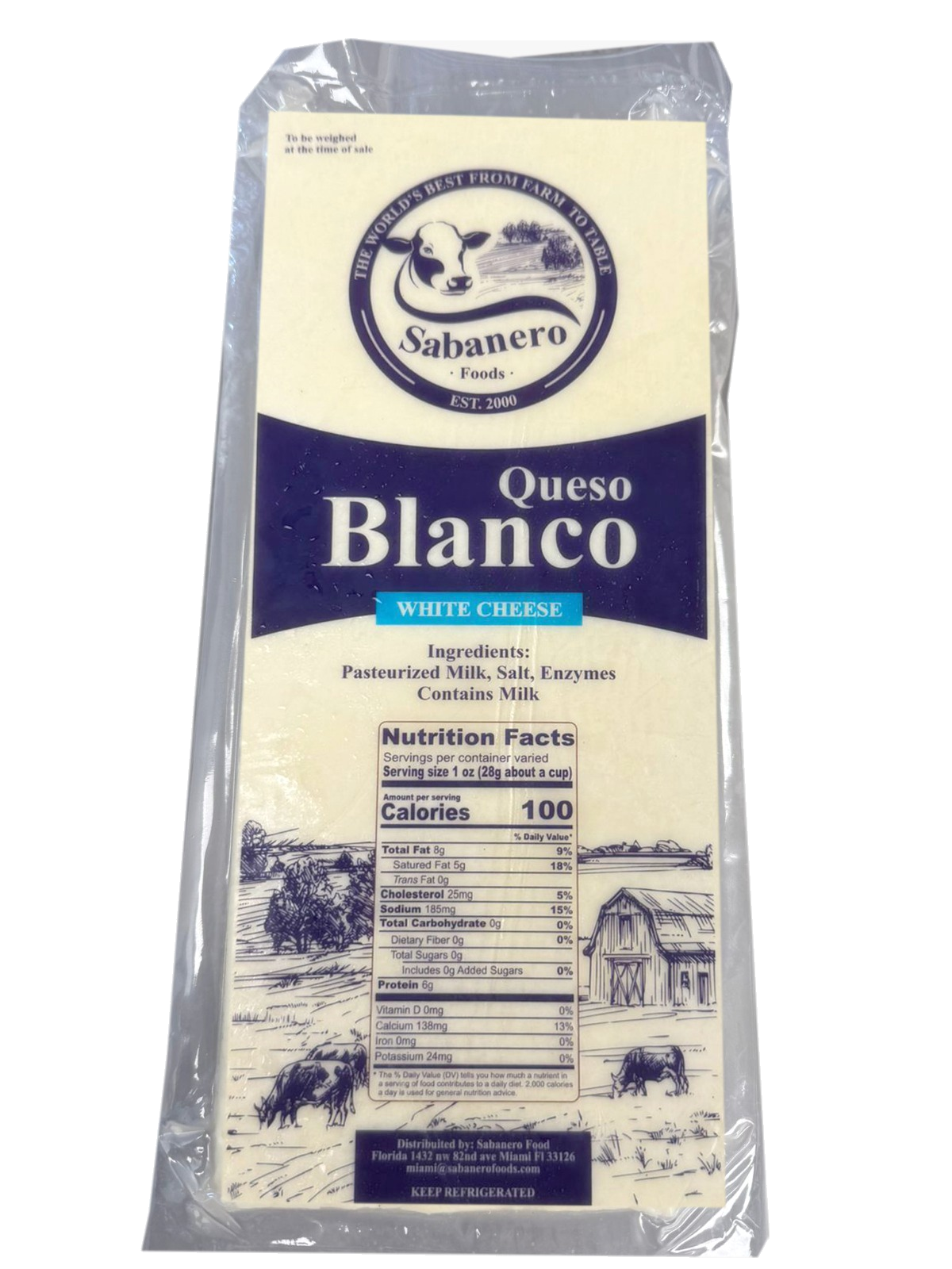 Sabanero Foods Queso Blanco package